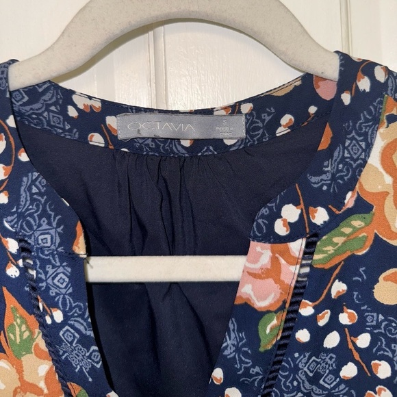 Octavia Long Sleeve‎ Floral Shift Dress Small Navy Layering Piece Workwear - Picture 5 of 6